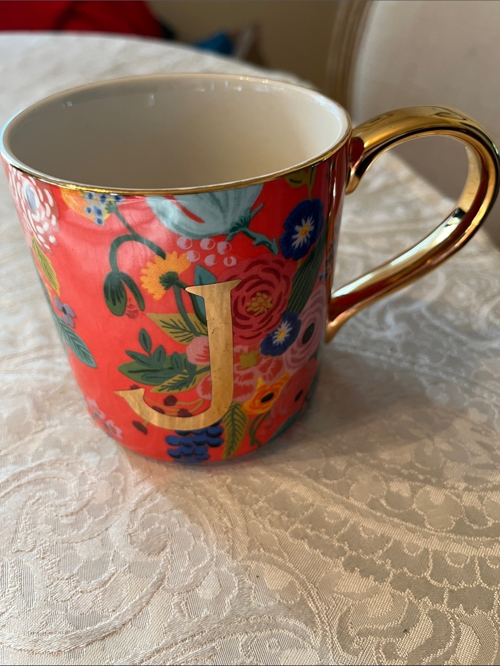 Rifle Paper Co. for Anthropologie Garden Party Monogram Mug - J Initial EUC